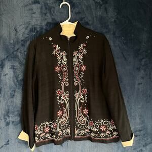 Vintage Drapers & Damons Black Unique Embroidered Lightweight Jacket Womans L